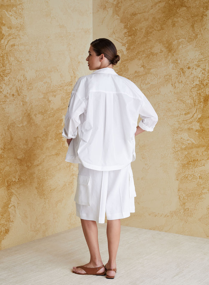 STRETCH LINEN AND VISCOSE CARGO SHORTS