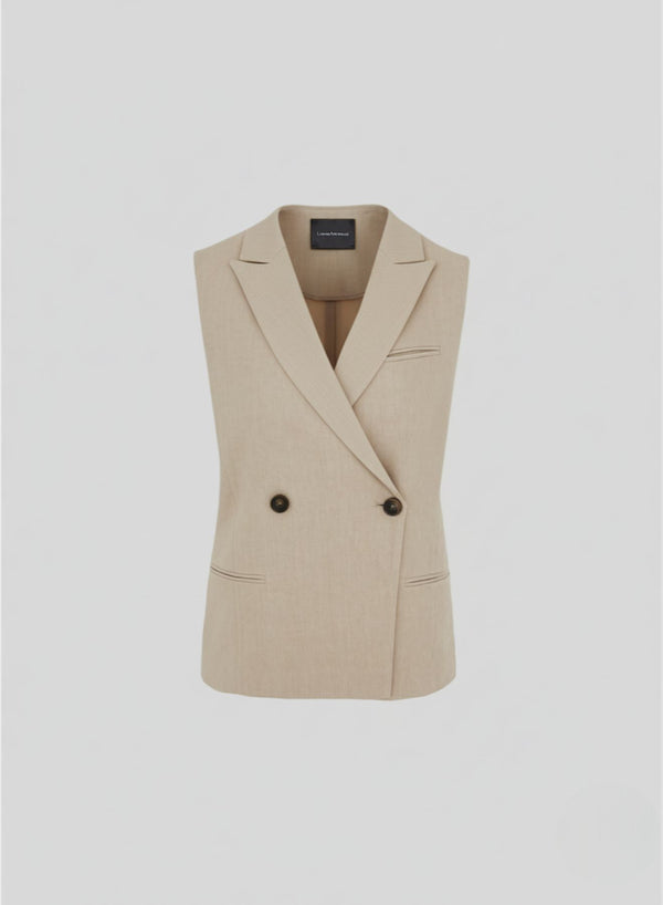 DOUBLE-BREASTED LINEN AND VISCOSE VEST WITH RAMIE DETAILS