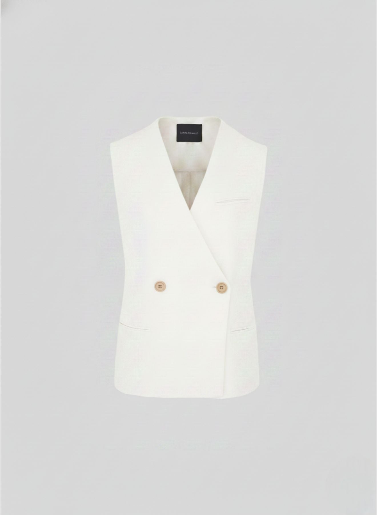 DOUBLE-BREASTED LINEN AND VISCOSE WAISTCOAT WITH RAMIE DETAILS
