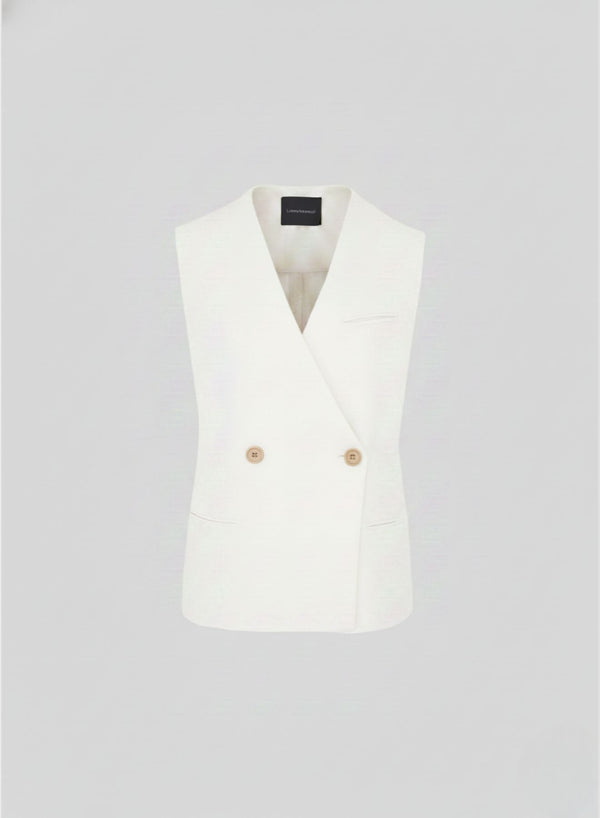 DOUBLE-BREASTED LINEN AND VISCOSE WAISTCOAT WITH RAMIE DETAILS