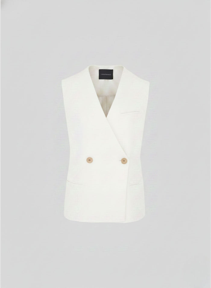 DOUBLE-BREASTED LINEN AND VISCOSE WAISTCOAT WITH RAMIE DETAILS