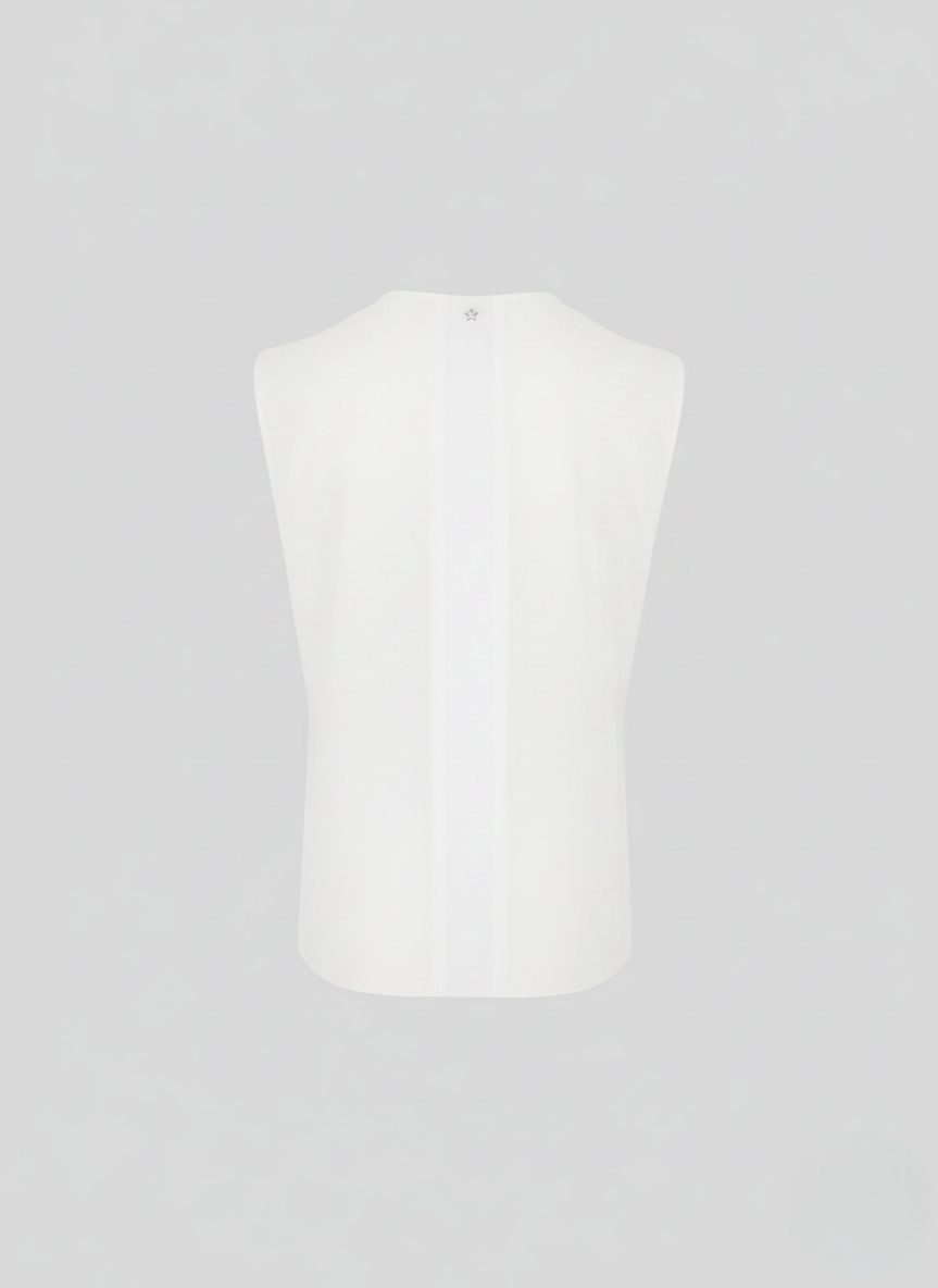 DOUBLE-BREASTED LINEN AND VISCOSE WAISTCOAT WITH RAMIE DETAILS