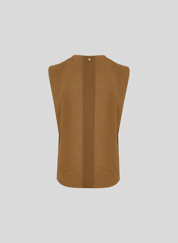 DOUBLE-BREASTED LINEN AND VISCOSE VEST WITH RAMIE DETAILS