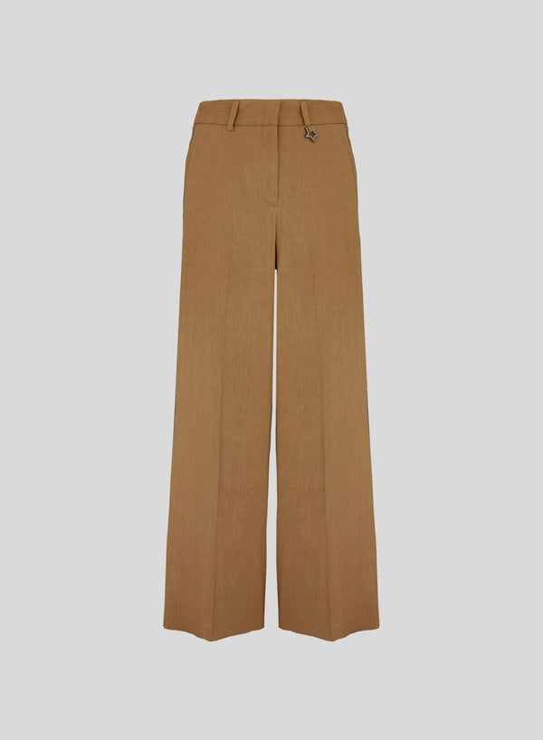 PANTALONI SARTORIALI IN LINO E VISCOSA CON DETTAGLI IN RAMIE