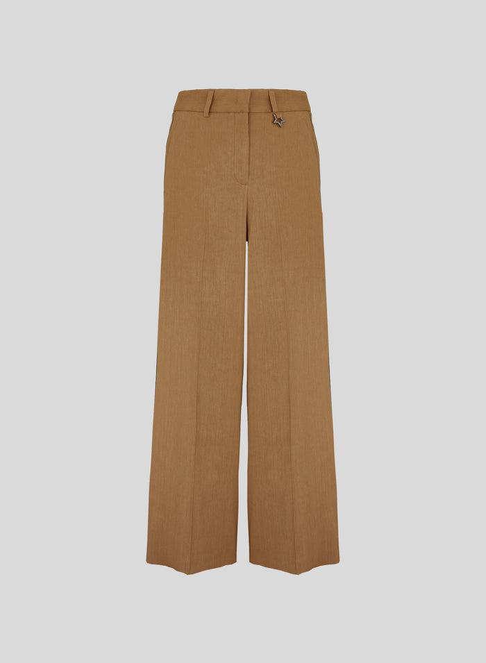 TAILORED LINEN AND VISCOSE TROUSERS WITH RAMIE DETAILS