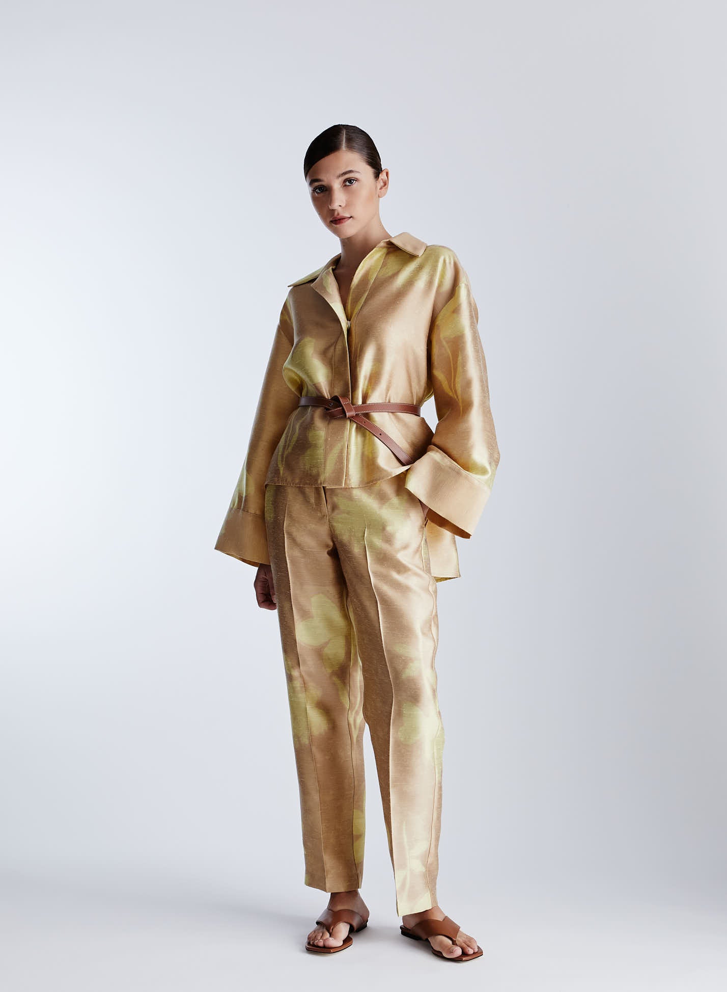 STRAIGHT VISCOSE PANTS WITH JACQUARD DESIGN