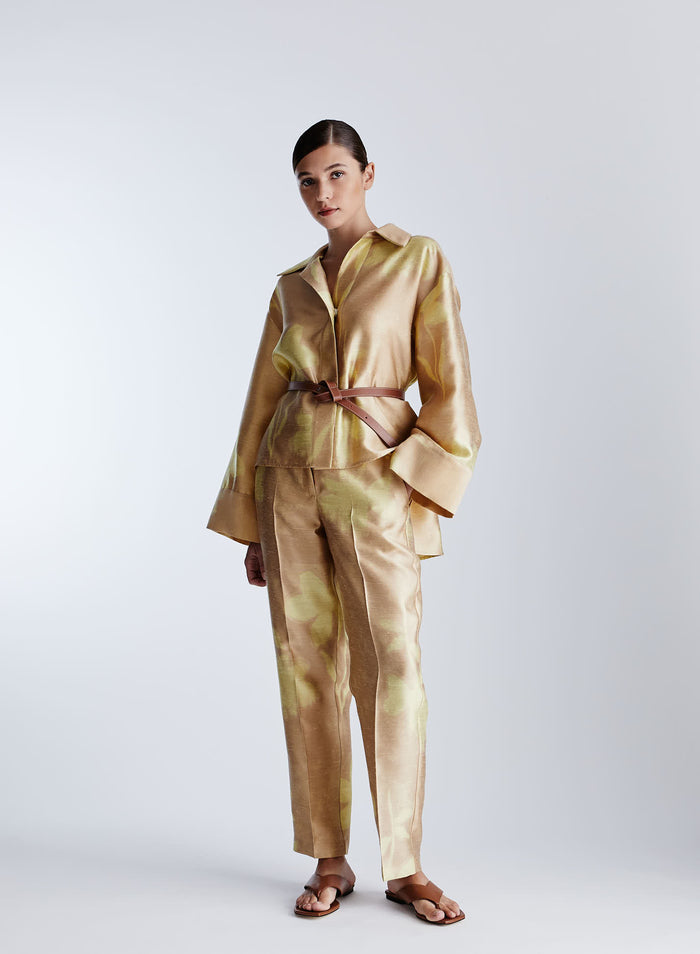 STRAIGHT VISCOSE PANTS WITH JACQUARD DESIGN