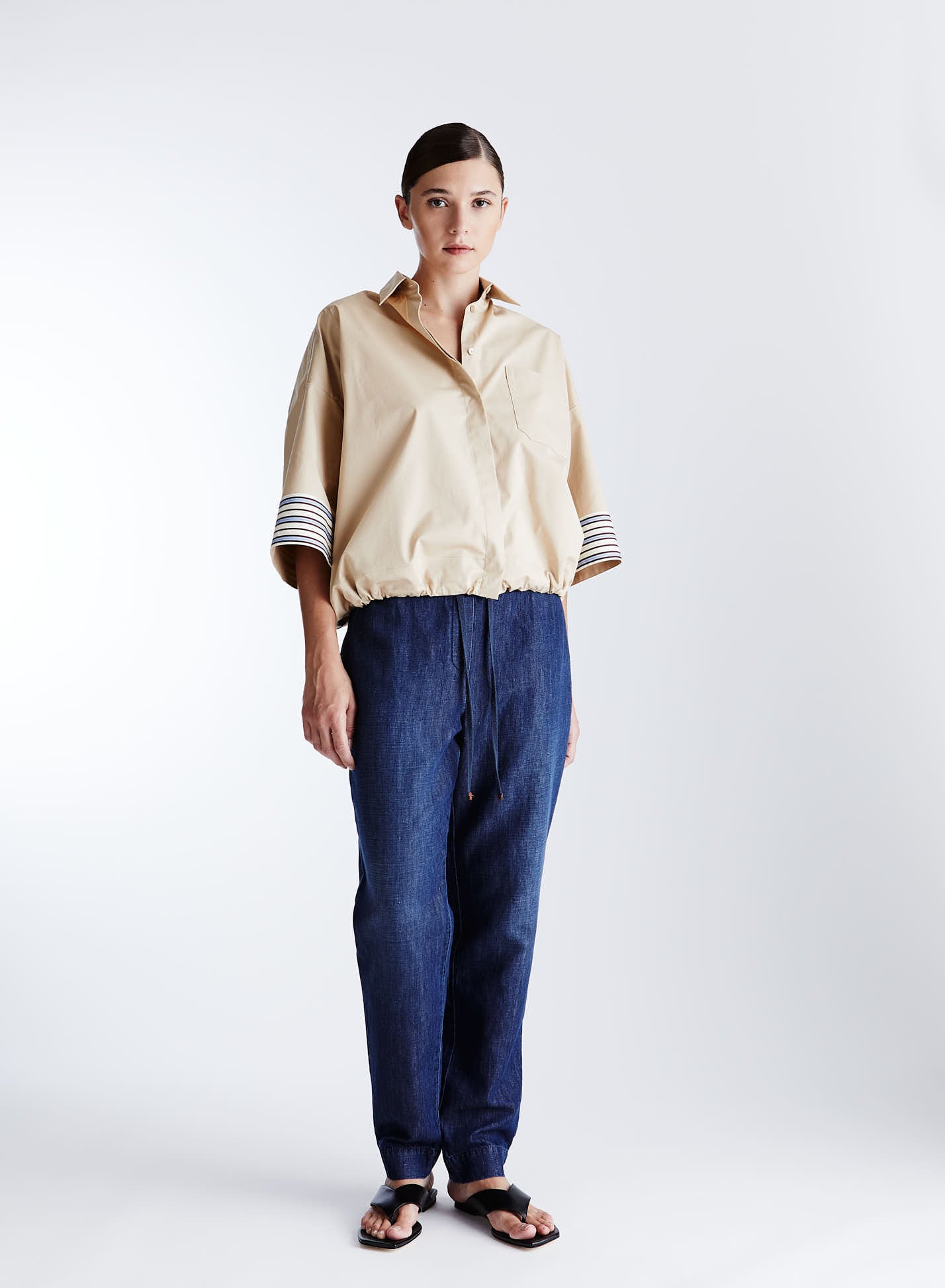 COTTON AND LINEN DENIM JOGGERS