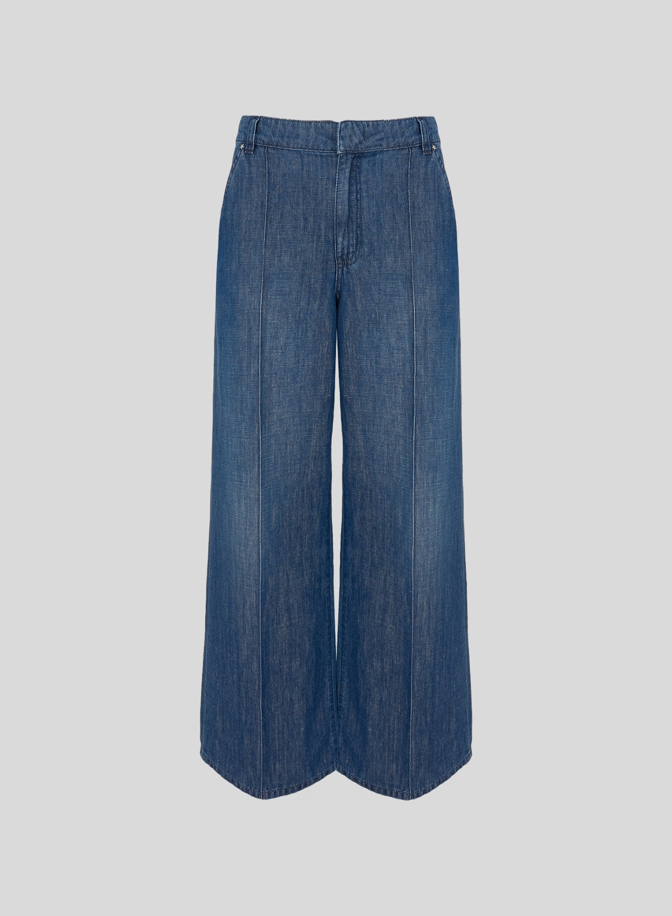 COTTON AND LINEN DENIM WIDE-LEG PANTS