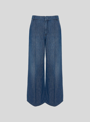 PANTALONI A GAMBA LARGA IN DENIM DI COTONE E LINO