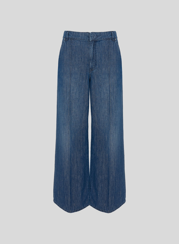 COTTON AND LINEN DENIM WIDE-LEG PANTS