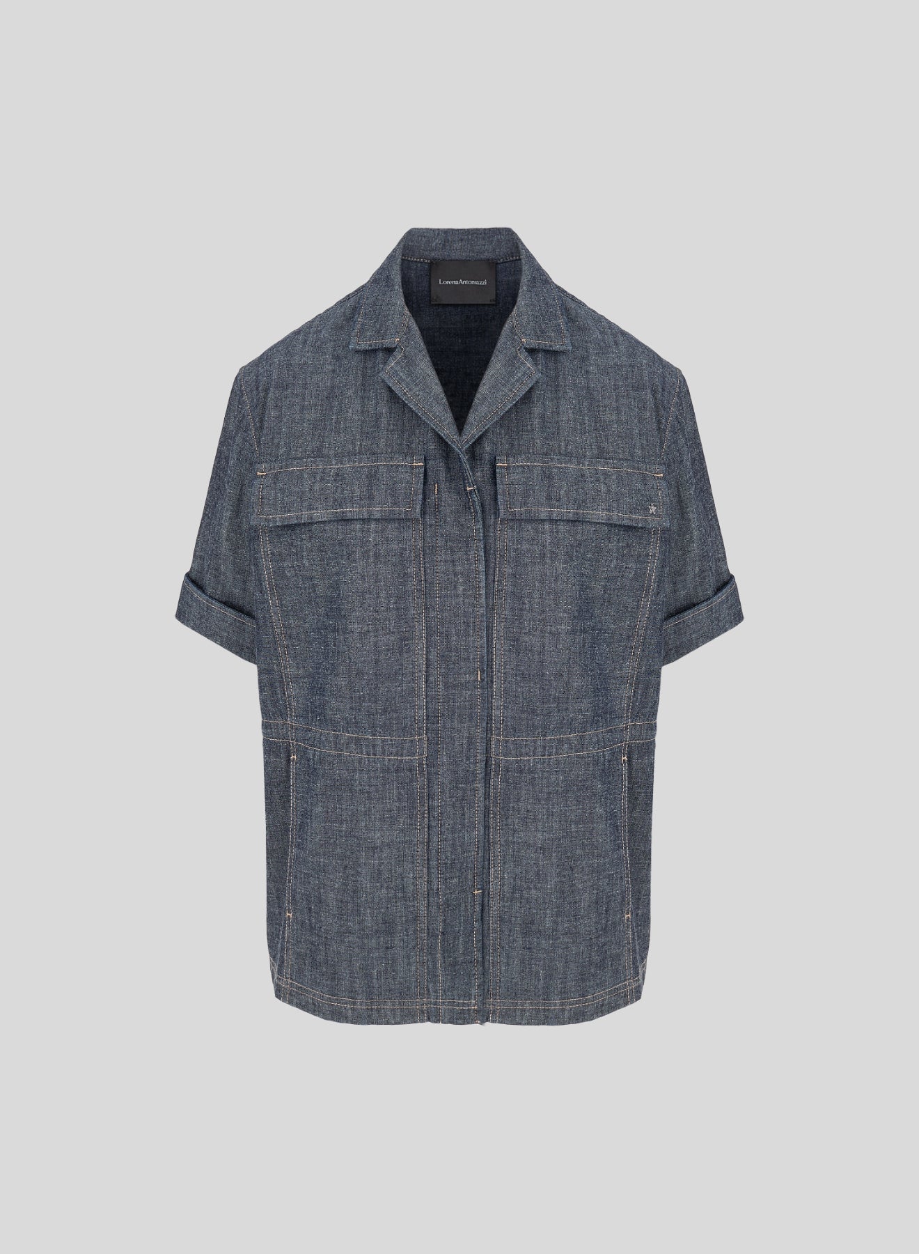 DENIM-EFFECT COTTON CHAMBRAY SAHARIAN JACKET