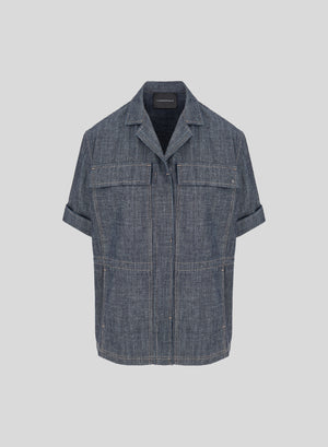GIACCA SAHARIANA IN CHAMBRAY DI COTONE EFFETTO DENIM