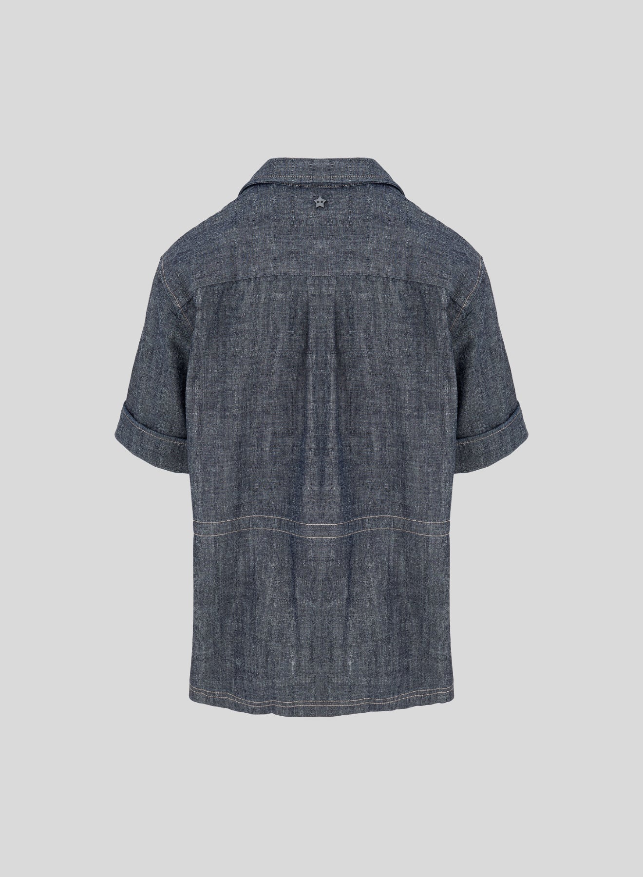 DENIM-EFFECT COTTON CHAMBRAY SAHARIAN JACKET