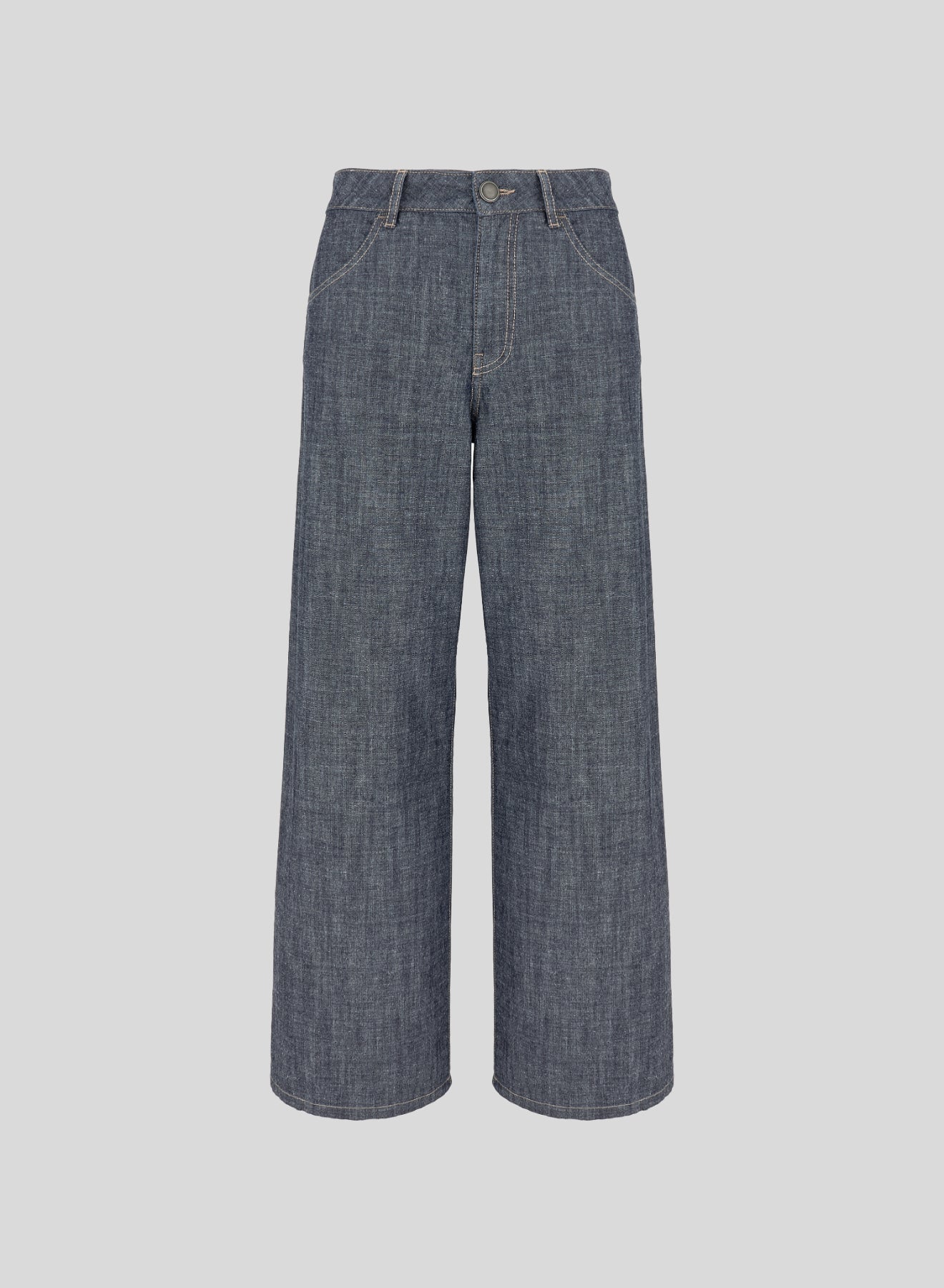 WIDE-LEG CHAMBRAY COTTON DENIM-EFFECT PANTS