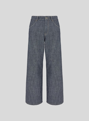 PANTALONI A GAMBA LARGA IN CHAMBRAY DI COTONE EFFETTO DENIM