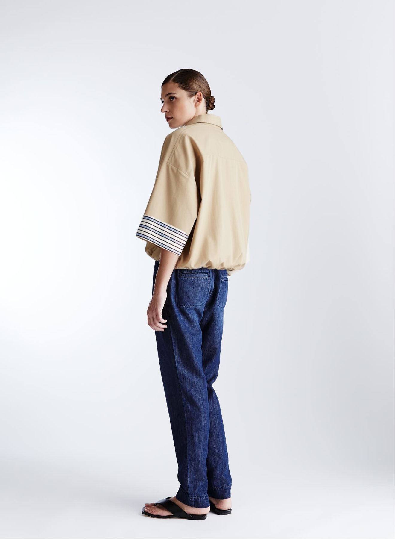 COTTON POPLIN SHIRT WITH CONTRAST STRIPES