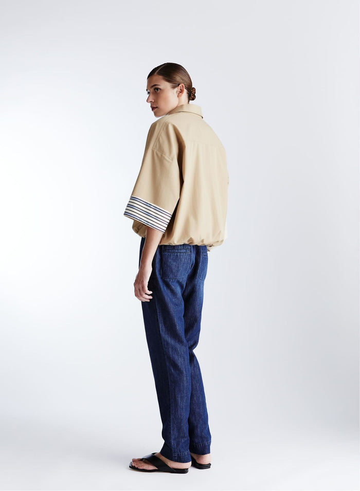 COTTON POPLIN SHIRT WITH CONTRAST STRIPES