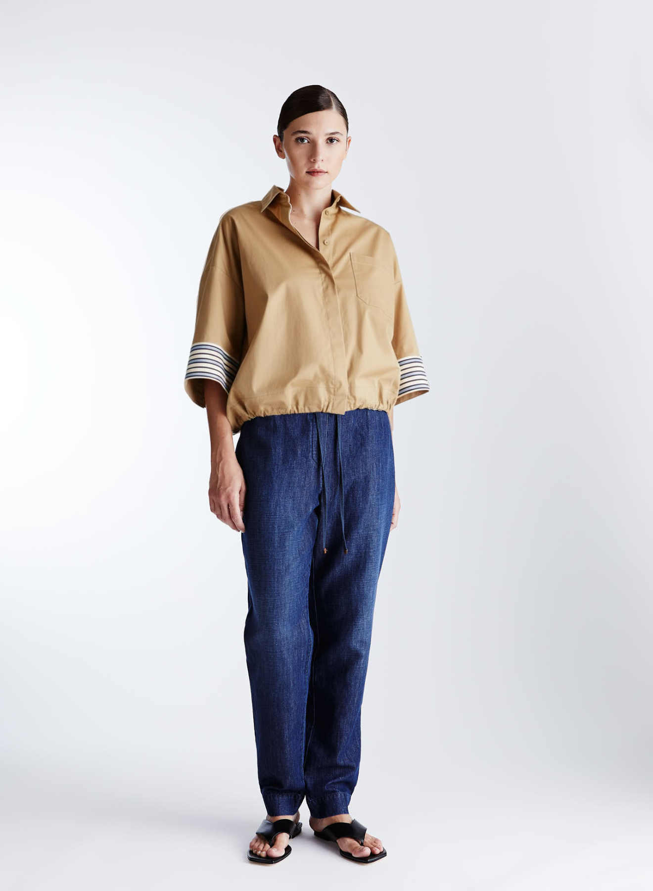 COTTON POPLIN SHIRT WITH CONTRAST STRIPES