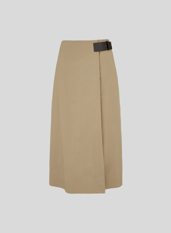COTTON POPLIN WRAP MIDI SKIRT