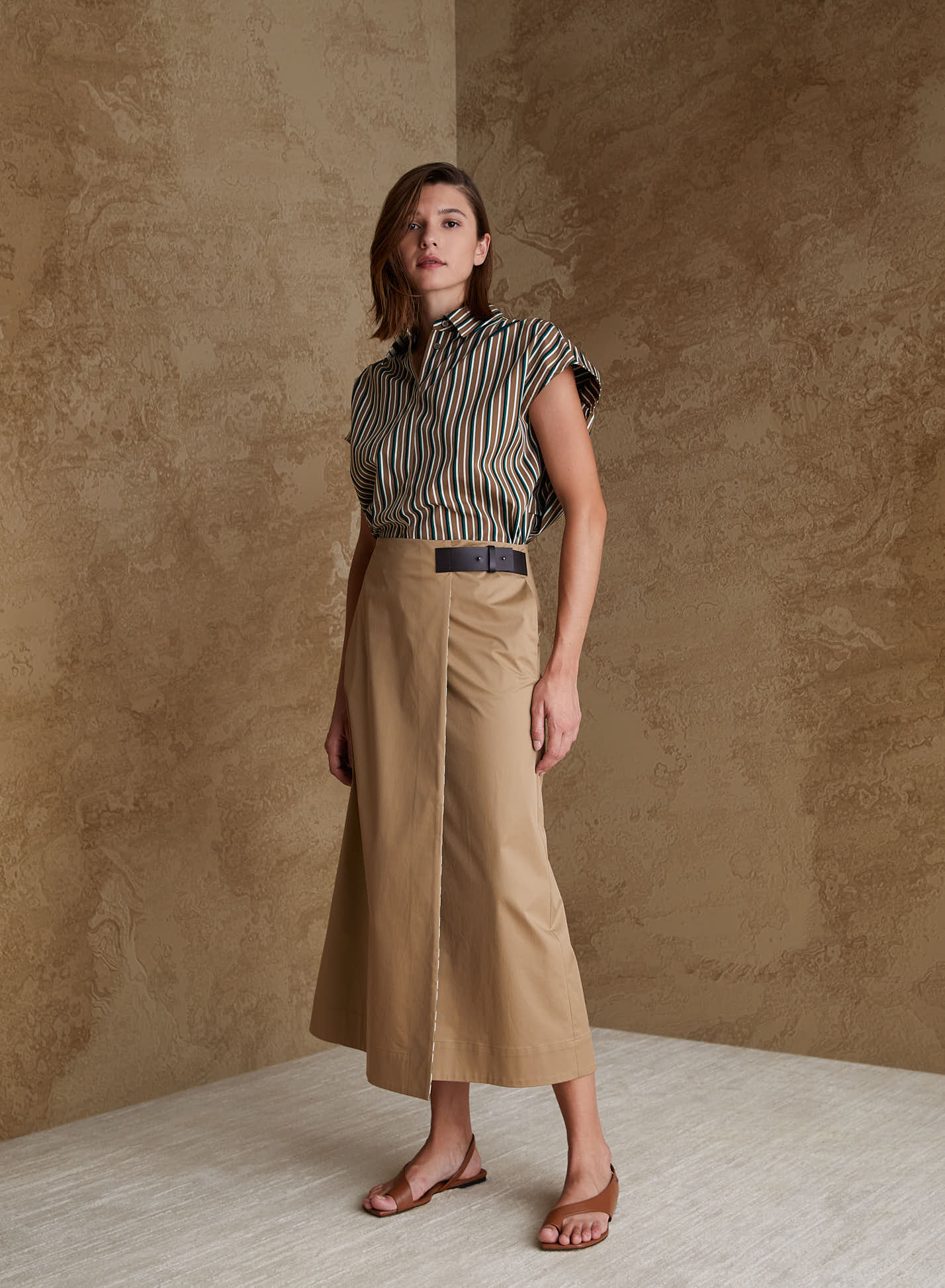 COTTON POPLIN WRAP MIDI SKIRT
