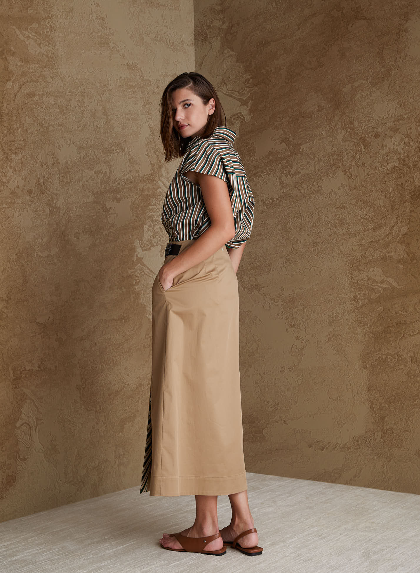 COTTON POPLIN WRAP MIDI SKIRT