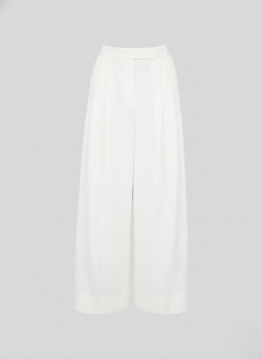 COTTON POPLIN WIDE-LEG PANTS WITH CONTRAST STRIPES