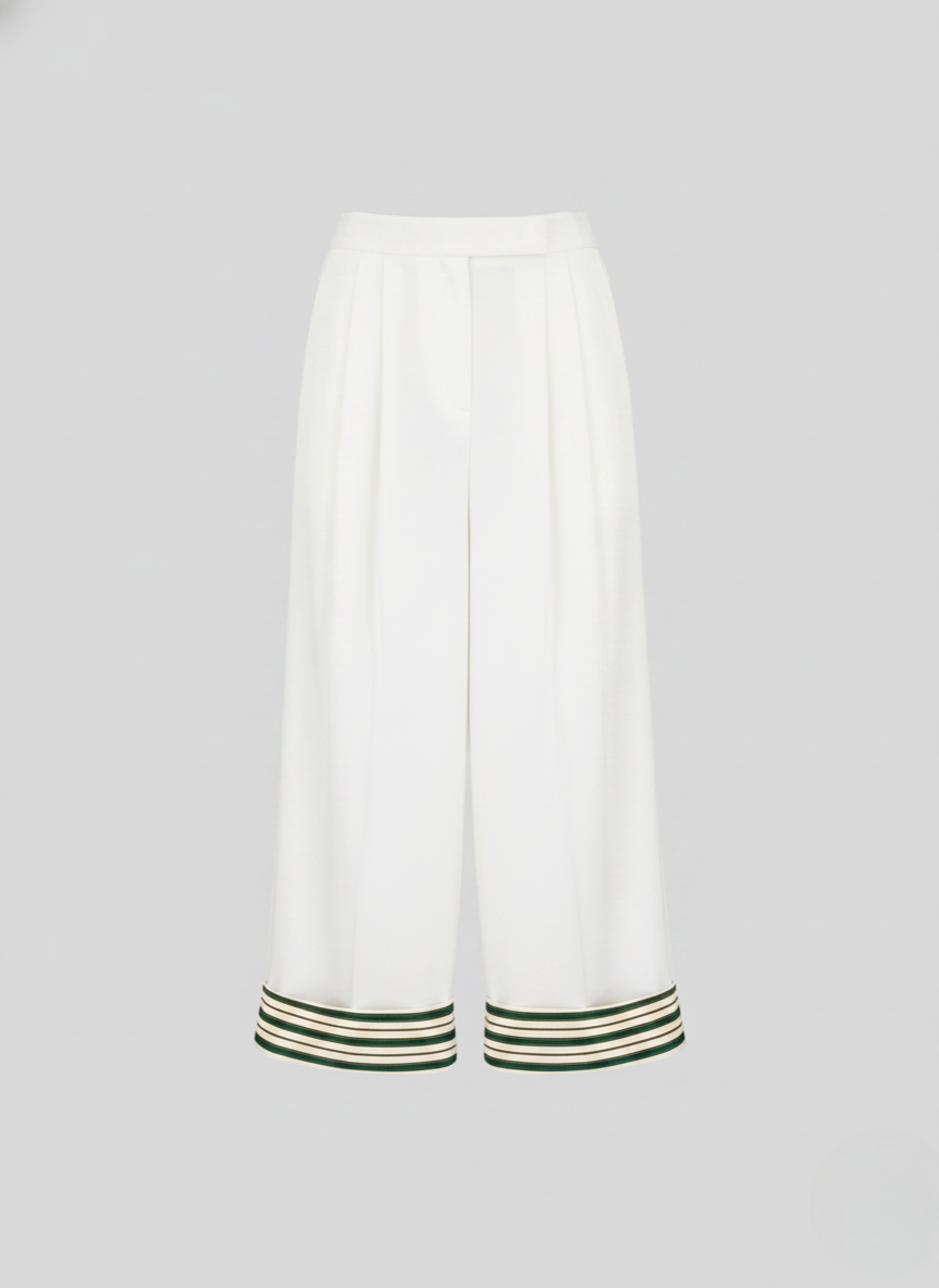 COTTON POPLIN WIDE-LEG PANTS WITH CONTRAST STRIPES