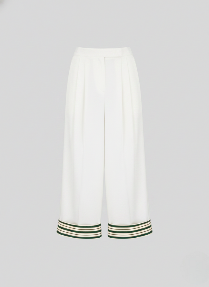 COTTON POPLIN WIDE-LEG PANTS WITH CONTRAST STRIPES