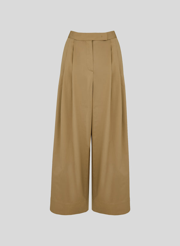 PANTALONI A GAMBA LARGA IN POPELINE DI COTONE CON RIGHE A CONTRASTO