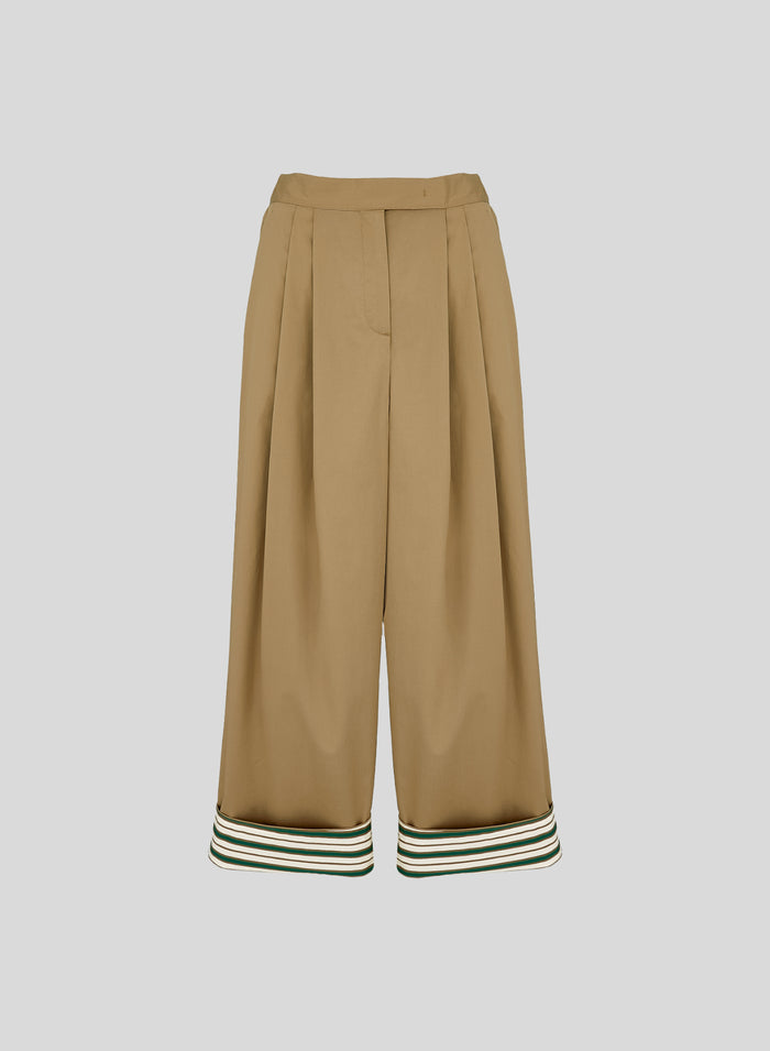 PANTALONI A GAMBA LARGA IN POPELINE DI COTONE CON RIGHE A CONTRASTO