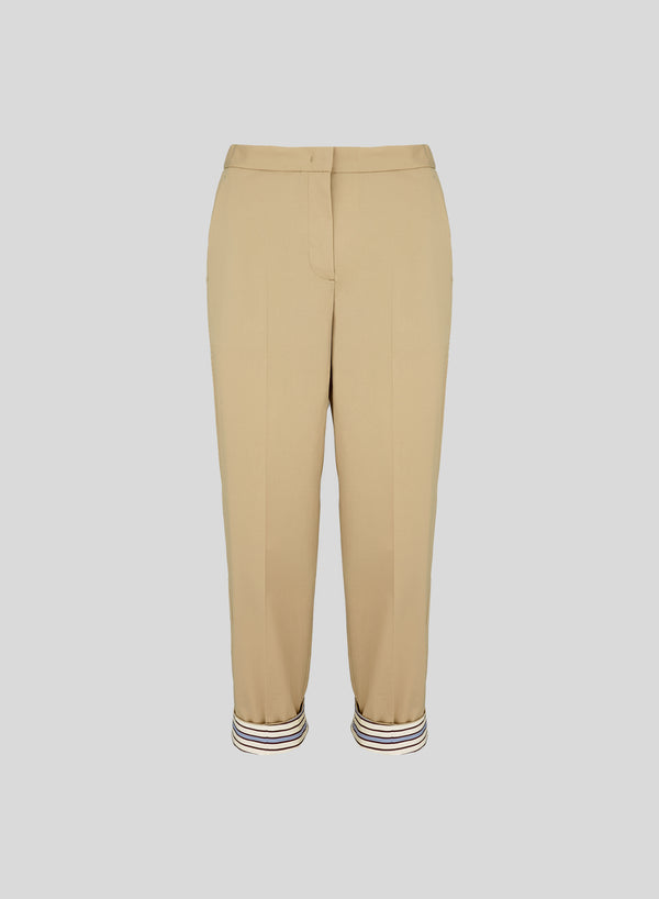 PANTALONI DRITTI IN POPELINE DI COTONE CON RIGHE A CONTRASTO
