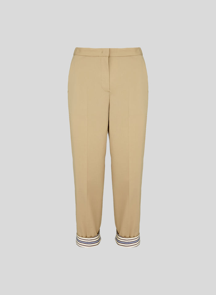 PANTALONI DRITTI IN POPELINE DI COTONE CON RIGHE A CONTRASTO