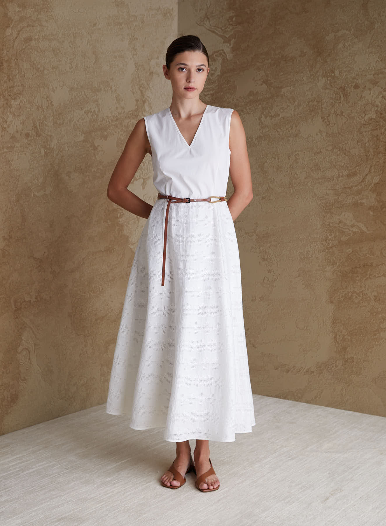 LONGUETTE DRESS IN LINEN AND COTTON FIL COUPE