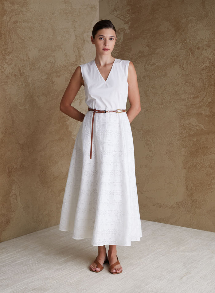 LONGUETTE DRESS IN LINEN AND COTTON FIL COUPE