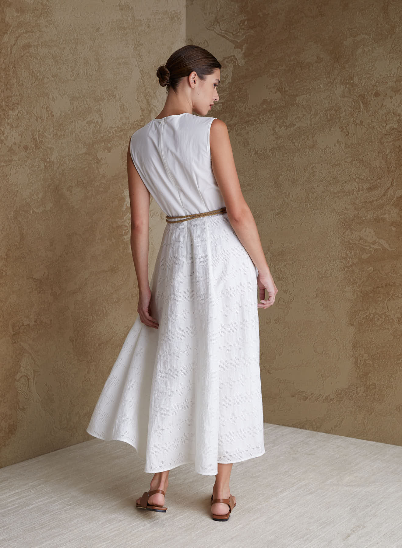 LONGUETTE DRESS IN LINEN AND COTTON FIL COUPE