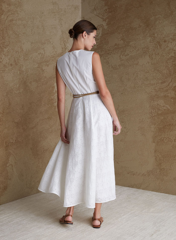 LONGUETTE DRESS IN LINEN AND COTTON FIL COUPE