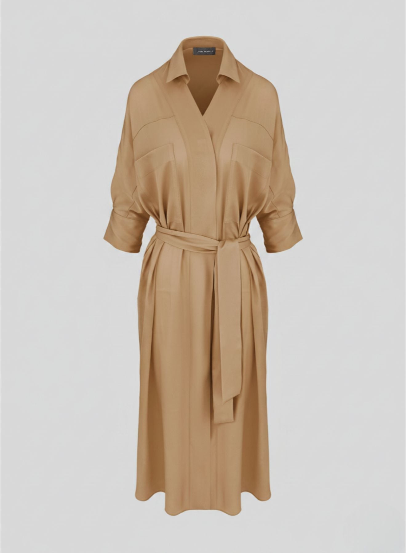 SILK BLEND TWILL CHEMISIER MIDI DRESS
