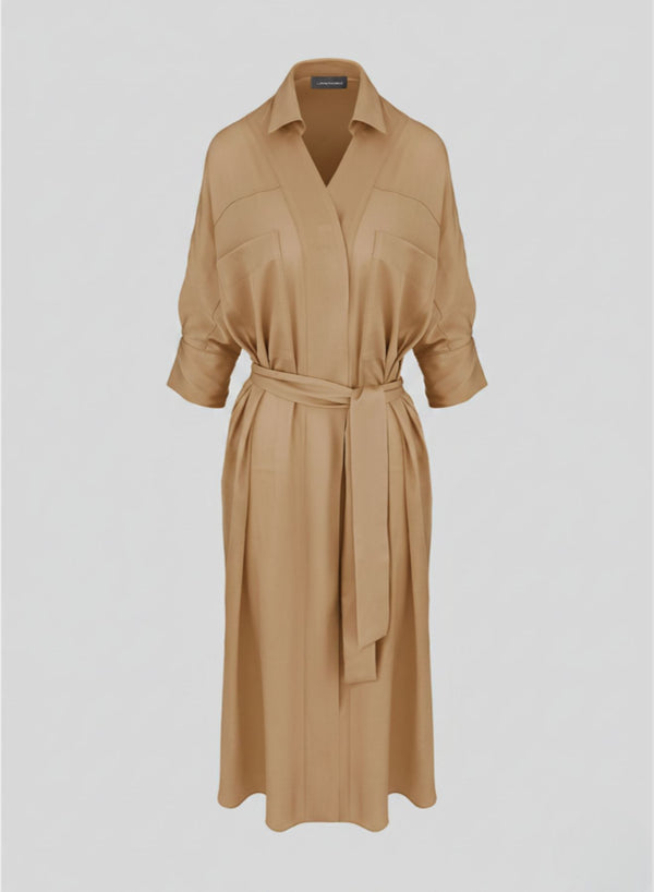SILK BLEND TWILL CHEMISIER MIDI DRESS