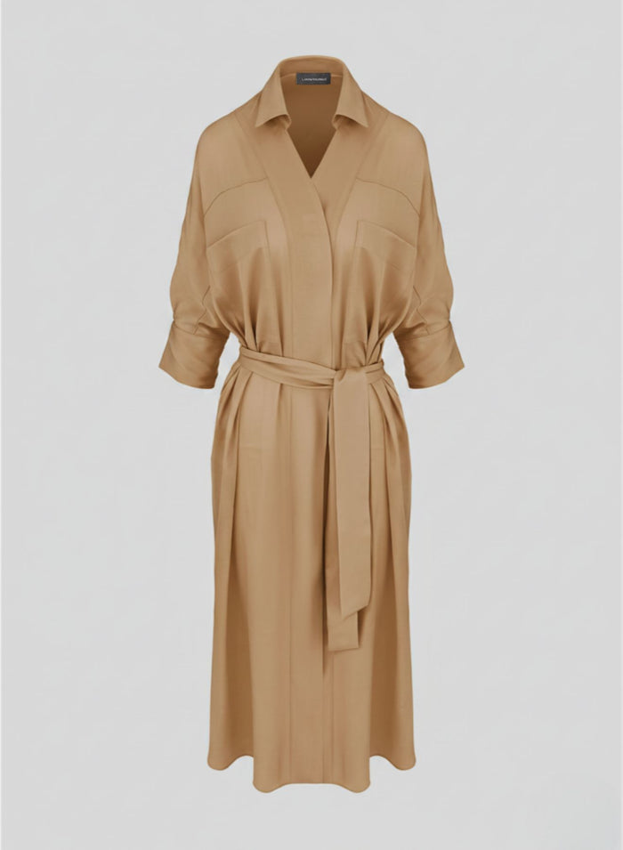 SILK BLEND TWILL CHEMISIER MIDI DRESS