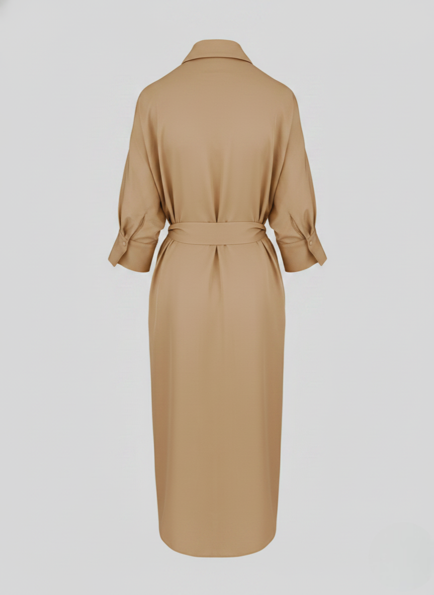 SILK BLEND TWILL CHEMISIER MIDI DRESS