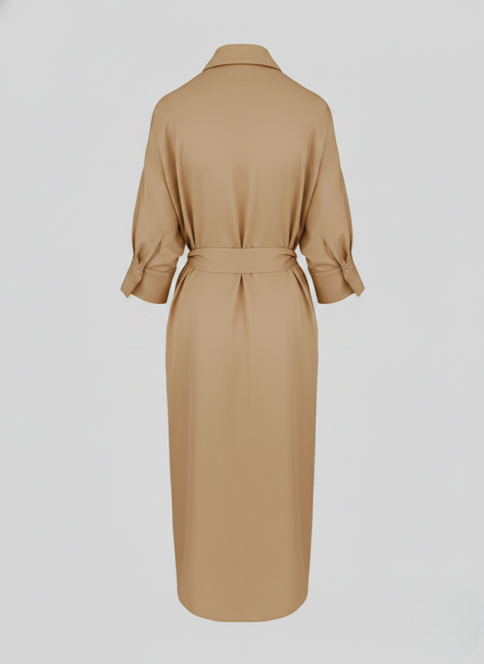 SILK BLEND TWILL CHEMISIER MIDI DRESS