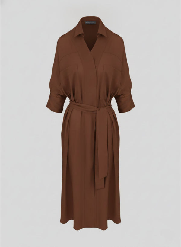 SILK BLEND TWILL CHEMISIER MIDI DRESS