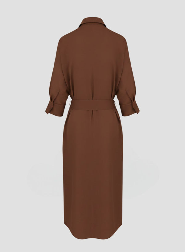SILK BLEND TWILL CHEMISIER MIDI DRESS