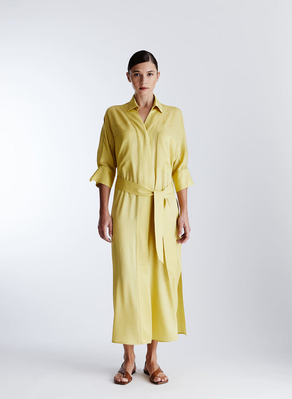 SILK BLEND TWILL CHEMISIER MIDI DRESS