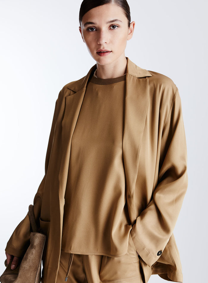 OVERSIZED SILK BLEND TWILL T-SHIRT