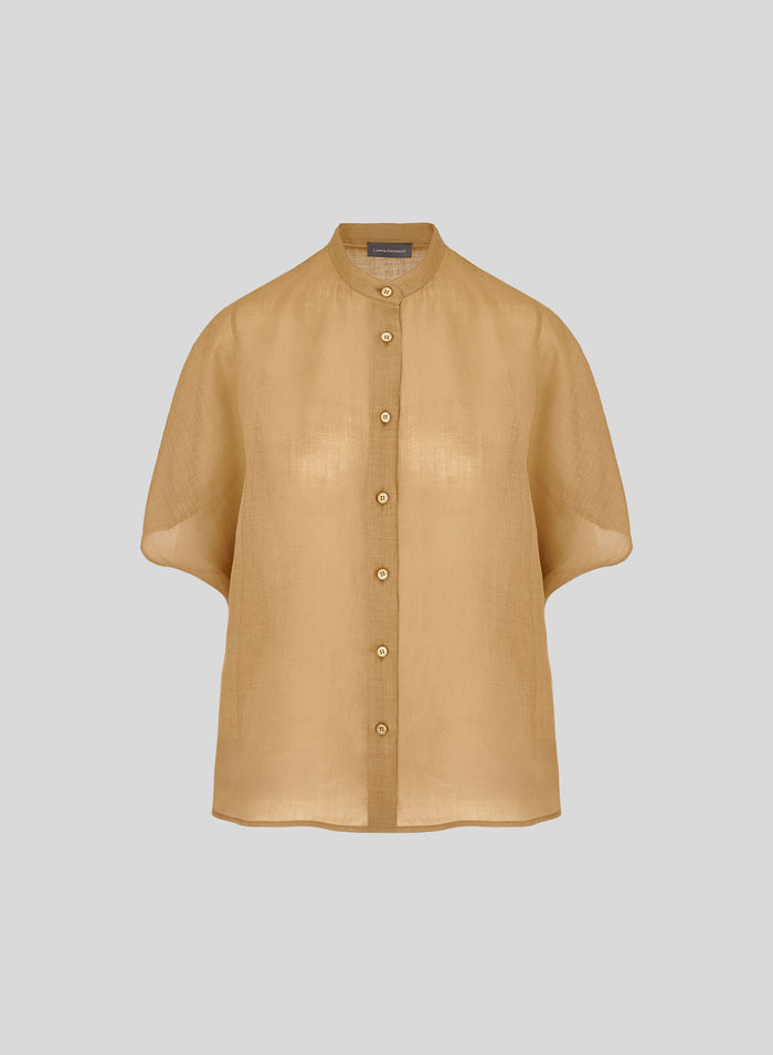 RAMIE TWILL KOREAN COLLAR SHIRT