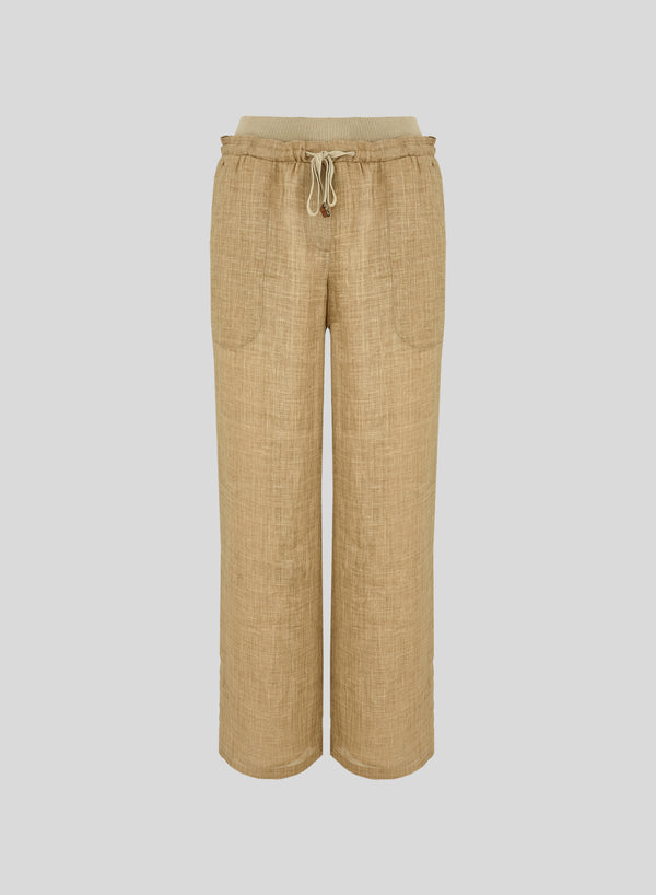 PANTALONI A GAMBA LARGA IN TWILL DI RAMIE