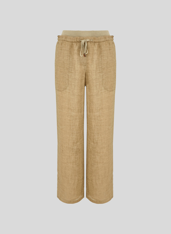 PANTALONI A GAMBA LARGA IN TWILL DI RAMIE