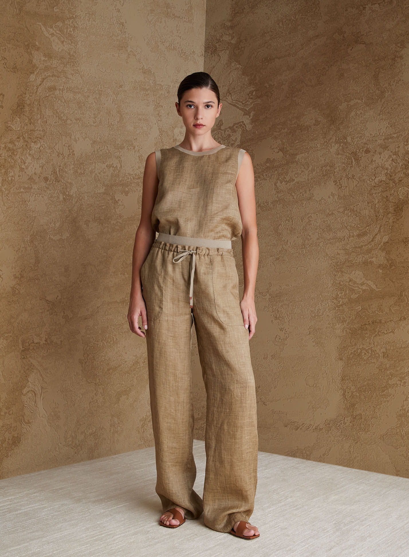 PANTALONI A GAMBA LARGA IN TWILL DI RAMIE